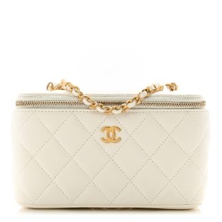 Chanel Calfskin Quilted Mini Perfect Fit Vanity Case With Chain White