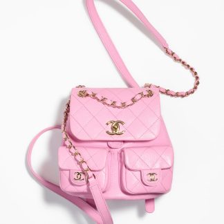 CHANEL Duma Pockets Drawstring Backpack Pink Quilted Calfskin Leather
