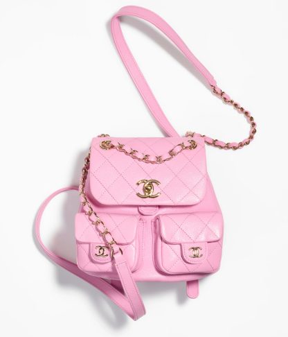 CHANEL Duma Pockets Drawstring Backpack Pink Quilted Calfskin Leather - Image 5