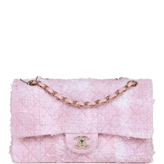 Chanel Matelasse 25 Tweed Double Flap Double Chain Bag Pink Gold Metal Fittings