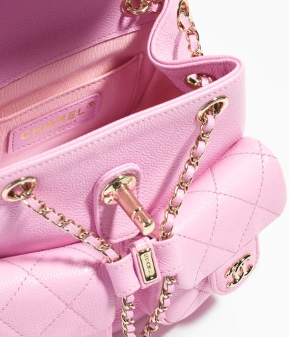 CHANEL Duma Pockets Drawstring Backpack Pink Quilted Calfskin Leather - Image 4