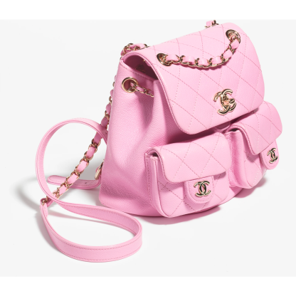 CHANEL Duma Pockets Drawstring Backpack Pink Quilted Calfskin Leather - Image 3