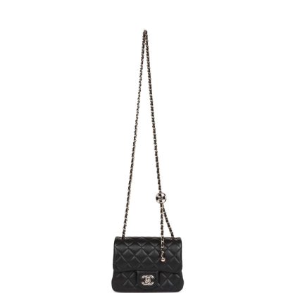 Chanel Pearl Crush Mini Square Flap Bag Black Lambskin
