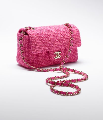 Chanel Mini Flap Bag Pink Tweed Gold Chain 2022 - Image 5