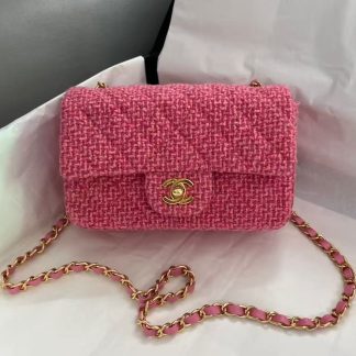 Chanel Mini Flap Bag Pink Tweed Gold Chain 2022